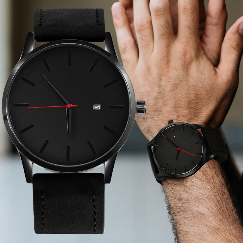 Relógio Quartz com Pulseira de Couro Masculino Simples