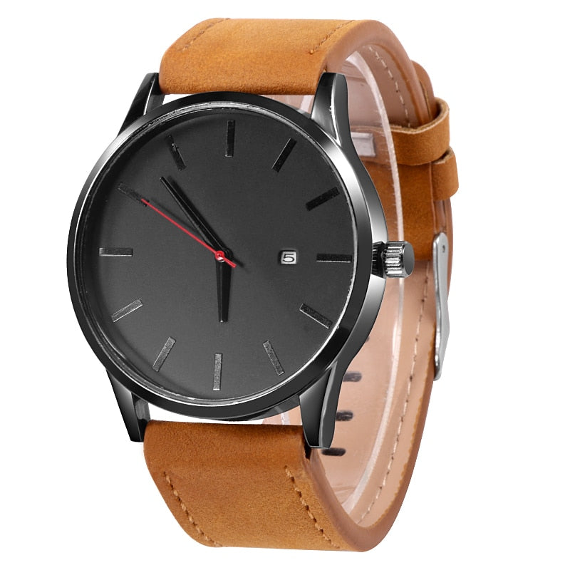 Relógio Quartz com Pulseira de Couro Masculino Simples
