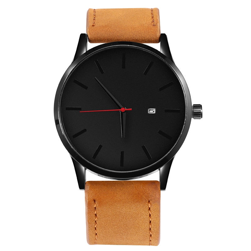 Relógio Quartz com Pulseira de Couro Masculino Simples