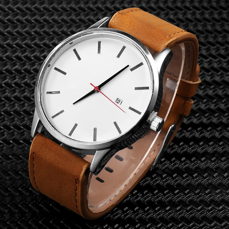 Relógio Quartz com Pulseira de Couro Masculino Simples