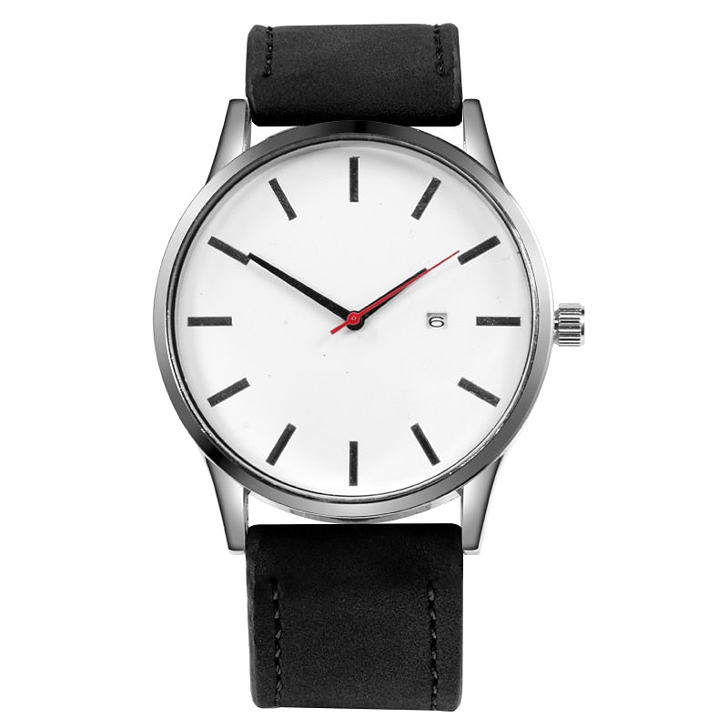 Relógio Quartz com Pulseira de Couro Masculino Simples