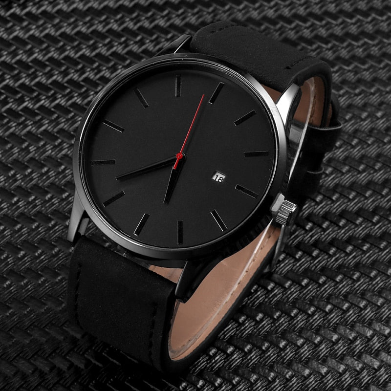 Relógio Quartz com Pulseira de Couro Masculino Simples