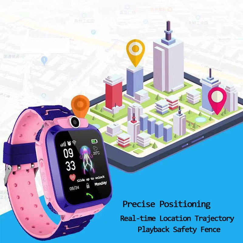 Tendência Infantil Smartwatch com SOS, Localização LBS e Foto para Crianças